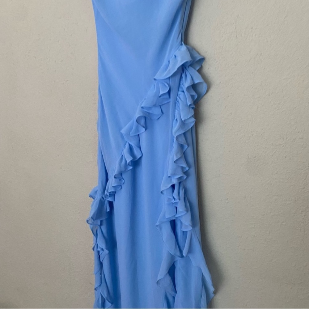 HOUSE OF CB 'Ariela' Soft Blue Ruffle Maxi Dress NWOT size S - Picture 13 of 16